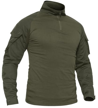 TACVASEN Herren Combat Shirts Tactical Outdoorshirt Langarm Bundeswehr Shirt Slim Fit Military T-Shirt Atmungsaktiv Airsoft Paintball Hemd (L, Armeegrün)