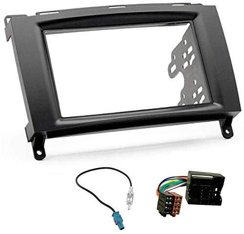 Sound Way Kit Montage Autoradio, Cadre Façade 2 DIN avec Supports de Montage, Cable Adaptateur Connecteur ISO, Adaptateur Antenne, Compatible avec Mercedes Benz Classe A B Vito Viano VW Crafter
