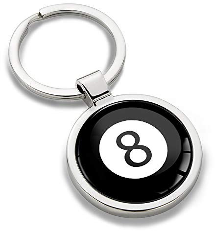 Biomar Labs® Schlüsselanhänger Metall Keyring Autoschlüssel Geschenk Metall-Schlüsselanhänger Schlüsselbund Edelstahl Sport Spiel Billiard Ball Zahl Nummer 8 Emblem, KK 198