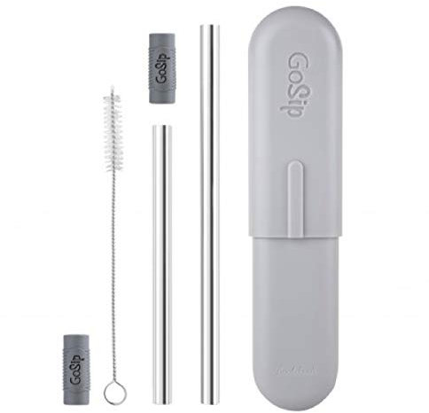 GoSip Stainless Steel Reusable Straw by Final Touch - Collapsible Design Foldable Drinking Straws Keychain Folding Premium Food-Grade Portable Set with Hard Case and Cleaning Brush