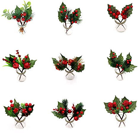 JK Lot de 9 médiators en forme de feuilles de houx rouges de 16,5 cm pour décoration d'arbre de Noël, guirlande et couronne de vacances