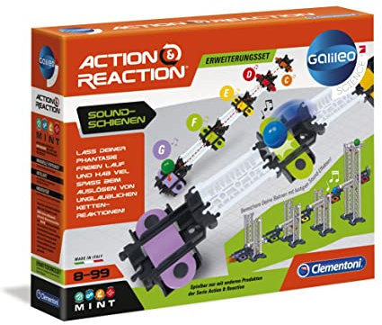 Clementoni 59168 Galileo Science – Action & Reaction Sound-Schienen, spektakuläres Zubehör für die Kugelbahn, erweiterbarer Baukasten, Spielzeug für Kinder ab 6 Jahren