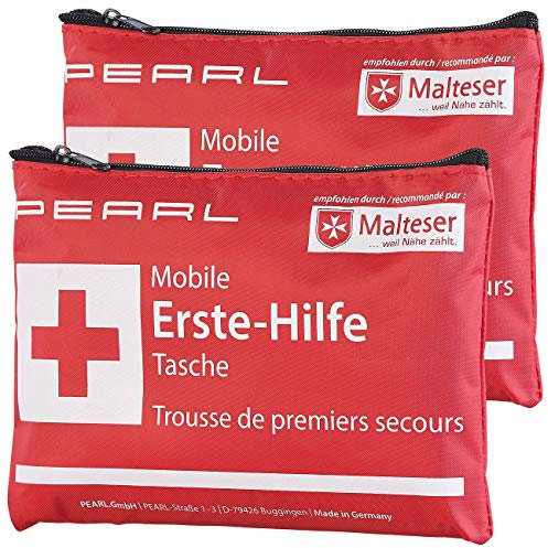 PEARL Verbandstasche: 2er-Set Mobile Erste-Hilfe-Taschen, wasserabweisend, je 24-teilig (Verbandtasche Fahrrad, Erste-Hilfe-Sets Fahrrad, wasserdichte Tasche)