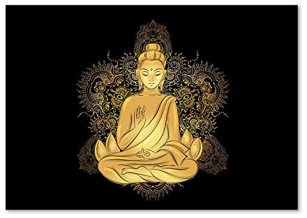 Tulup Glas-Bild Wandbild aus Glas - Wandkunst - Wandbild hinter gehärtetem Sicherheitsglas - Dekorative Wand für Küche & Wohnzimmer 100x70 - Kunst: modern & klassisch - Sitzender Buddha - Gelb