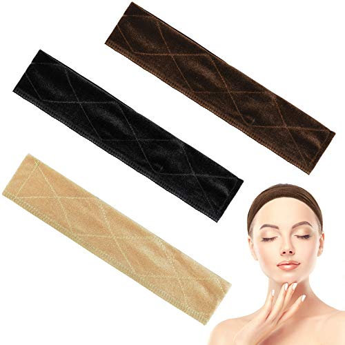 GOLRISEN 3 Stück Samt Perücke Stirnband Verstellbare Perückenband Rutschfest Haarband Perücke Grip Befestigung Haarverlängerungen Wig Grip Headband mit 3 Farben für Perücken Damen Männer Sport