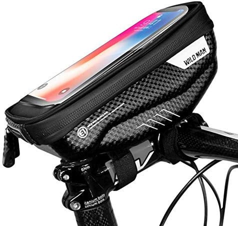 Wildman Bolsa para Manillar de Bicicleta, Soporte para teléfono móvil, Ideal para navegar, Bolsa de Bicicleta, Manillar con Sensor de Huellas Dactilares, Impermeable, S Negro