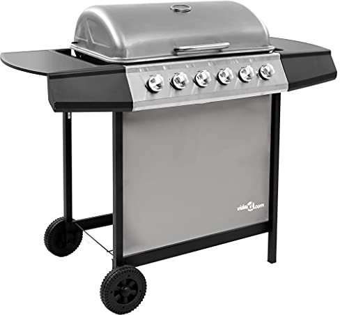 vidaXL Barbecue Gril à Gaz avec 6 Brûleurs Gril d'Extérieur Grille de Cuisson Barbecue de Jardin Barbecue de Terrasse Barbecue d'Extérieur Noir et Argenté