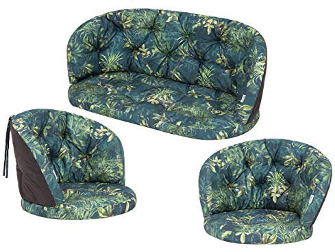 PillowPrim Kissen für Rattangarnitur, Bankkissen, Bankauflagen Kissenset Freizzeit Kissen Polster Sommerbänke Set 2 Sesselpolster + Bank Grüne Wiese