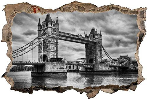 3D Wandtattoo Mauerloch Wandsticker Wandaufkleber Durchbruch selbstklebend Schlafzimmer Wohnzimmer Kinderzimmer,London Tower Bridge Brücke,Größe: 50x75cm