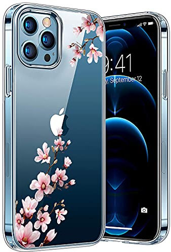 Handyhülle Kompatibel mit iPhone 12 Pro Max, Ultra Dünn Durchsichtige TPU und Kratzern Hülle für iPhone 12 Pro Max 6,7 Zoll, Cover Transparent mit Motiv Blumen Schützt vor Stößen Case - Pfirsichblüte