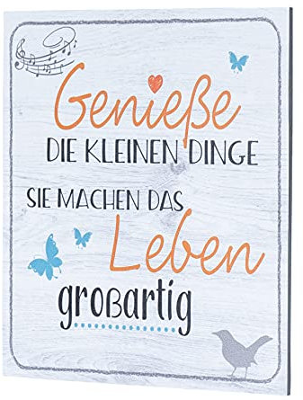 Wandbild 20x20cm Genieße die kleinen Dinge Spruch Deko Wandschild Bild Wanddeko Schild