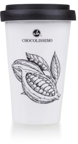 CHOCOLISSIMO Thermobecher - Keramikbecher mit Silikondeckel | Becker | Trinkbesser | für Trinkschokolade | für heiße Getränke | schwarz weißer | Geschenk | Mann | Frau | Junge | Mädchen | Geburtstag