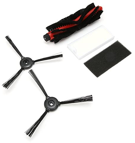 Deror 5 Stück Zubehörset Roboter Staubsauger Ersatzteile für Lefant M200/M201/M520M/M571/T700, 1 Hauptbürste, 2 Seitenbürsten, 1 Filterelement, 1 Filterwatte