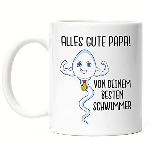 Hey!Print Alles Gute Papa Von Bestem Schwimmer Tasse Vatertagsgeschenk Geburtstag (Weiß)