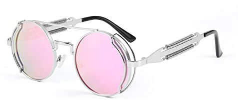 Karsaer Retro Steampunk Sonnenbrille Rund Brille Fasching Herren Damen 7029 | Metallrahmen, Partybrille, Festival Zubehör