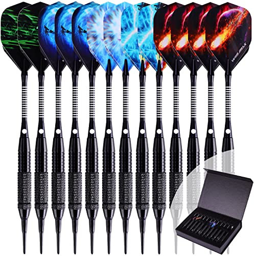 WIN.MAX Dartpfeile mit kunststoffspitze für elektronische dartscheibe 12 Stück Soft Darts Pfeile Set,18 Gramm Profi Softdarts