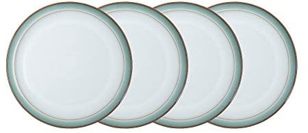 Denby Lot de 4 assiettes moyennes vertes Regency - Passe au lave-vaisselle et au micro-ondes - 22 cm - Vaisselle en céramique verte et blanche - Assiettes à déjeuner résistantes aux éclats et aux