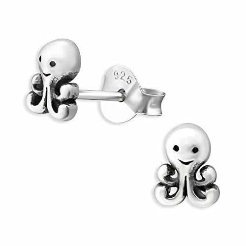 Monkimau Kraken Ohrstecker Ohrringe aus 925 Silber Schmuck Silberohrringe Medizinisch für Kinder Mädchen Damen Frauen