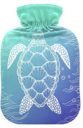 Schildkröte Meer Wärmflasche mit Bezug Wärmflaschen zur Schmerzlinderung Handfüße Wärmer Warmer für Kopfschmerzen Rückenschmerzen, 1L
