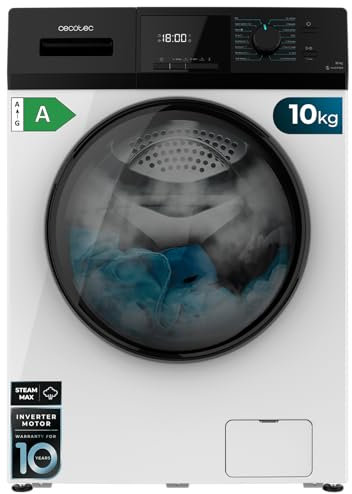 Cecotec Lavadora 10Kg Carga Frontal Bolero Dresscode 10410 Inverter A. 1950W, 1400 rpm Regulables, 16 Programas, Motor Inverter Plus, Bajo Consumo, Vapor, Esterilización de la Ropa