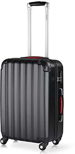 MONZANA® Koffer Baseline Handgepäck ABS Hard Case Gehäuse gummierte Rollen Teleskopgriff Zahlenschloss Reisekoffer Hartschalenkoffer Trolley Schwarz L