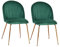 HOMCOM Lot de 2 chaises de Salle à Manger Assise Aspect Velours et Pieds métal doré - Vert