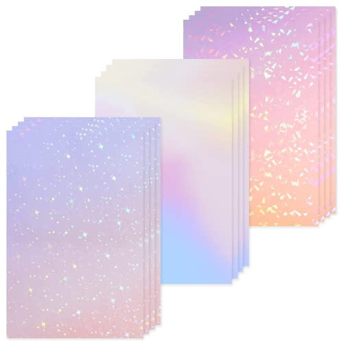 WEIPUER 12 Blatt Holografische Folie, A4 Papier Holografisch Klare Selbstklebendes Vinyl Irisierende Folie für DIY Handwerk Dekoration (3 Muster)