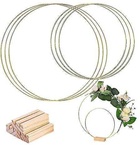 Metallringe zum Basteln,3-teiliges Set Metallring mit Fuß, Dekoring mit Fuß 20CM+10CM Holzständer Kranz Metallring für DIY Traumfänger, Hochzeitsdekorationen und Weihnachtsbasteleien (Gold, 20cm+10cm)