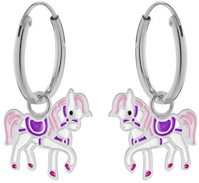LOVE YOUR CITY Ohrringe Pferd Pony – Kinderschmuck Creolen aus 925 Sterling Silber & Emaille – Geschenk für Mädchen & Kinder – Kleine Pferde-Ohrringe für Tierfans