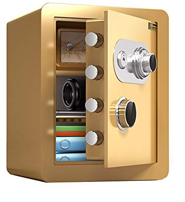 45 cm manueller Maschinen-Safe,diebstahlsicherer Ganzstahl-Nachttisch-Garderobe,unsichtbarer Safe,Büro-Aktenschmuck,Passwort-Safe,Tresorschrank (Farbe: Braun) (Gold)