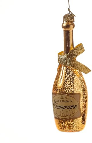MARELIDA Weihnachtsbaumschmuck CHAMPANGER Flasche - Glas - inkl. Aufhänger - H: 13,5cm - Gold
