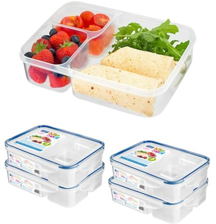 HOMESHOPA Plastic 4 Pack Airtight Compartments Containers with Clip Lock Lids, Food Storage Meal Prep Lunch Box for Kids Adults, Clear Reusable Leak Proof BPA Free Microwave Freezer & Dishwasher Safe