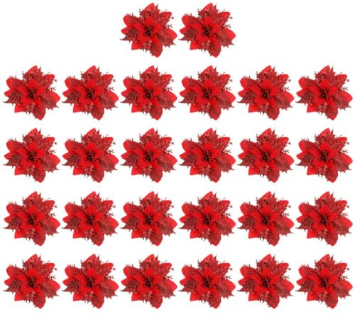 HOMSFOU 26st Künstliche Weihnachtsblume Glitzernde Weihnachtsstern Dekorationen Weihnachtsbaumschmuck Weihnachtssternblüten Künstlich Künstliche Weihnachtssterne Zubehör Plastik Blumen