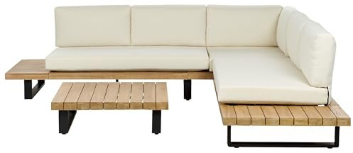 Lounge Set 5-Sitzer FSC Akazienholz Hellbraun mit Auflagen weiß modern Mykonos