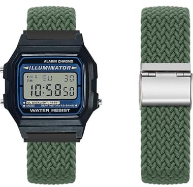KUWAI Armband für Casio F-91W/F-91WG - Nylon Geflochtenes Ersatz Einstellbares Loop Band mit Rostfreiem Stahl
