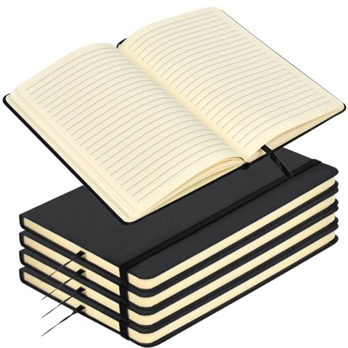 ANNTIM 5 Stück Notizbuch A5, Business Notizbuch, Notizbuch Liniert A5, Hardcover Journal Buch Tagebuch aus Veganem Leder mit 160 Seiten, Elastisch Gebändert, Notizblock Set Geeignet für Büro, Schule