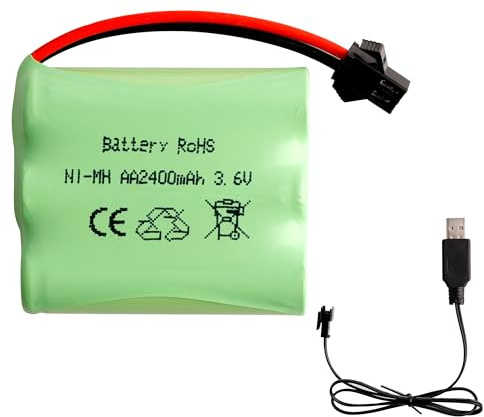E-yiiviil 3.6V 2400MAH AA NiMH Akkupack mit SM-2P Schwarz 2 Pin Stecker und USB Ladekabel für ferngesteuertes Spielzeug, Elektrowerkzeuge, Haushaltsgeräte