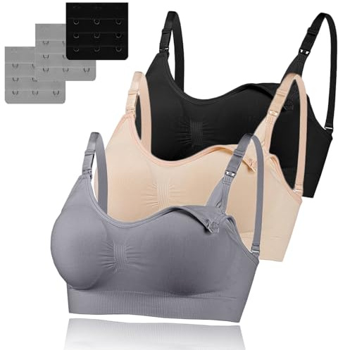 3 Pack Women's Nursing Bra, Night Sleep Nursing Bra Maternity Bra Sleeping Bra with Removable Breast Pads and Extenders Seamless Wire Free Maternity Bra