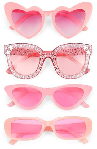 4PCS Occhiali da Sole Donna Set, Occhiali Cuore Rosa Occhiali Vintage Donna Rosa Occhiali da Sole Rettangolari, Occhiali da Sole Rosa Occhiali Festa Occhiali Divertenti per Carnevale Addio Al Nubilato