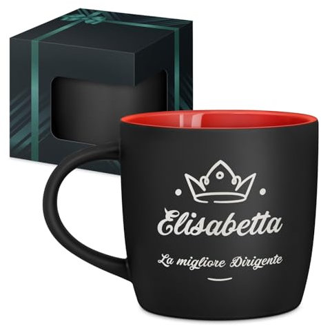 Maverton Tazza da caffè latte o tè in ceramica - 400 ml - Incisione personalizzata - Bicchiere con manico per bevande per Lei - Tazze da colazione per compleanno donna - Interno rosso - regina