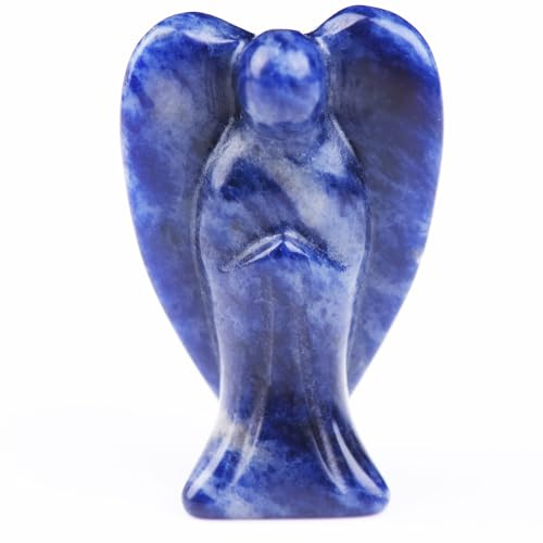 QLRSUXN Blauer Sodalith-Engel-Kristallstatue, handgeschnitzt, poliert, Heilkristall-Dekoration, blauer niedlicher Schutzengel, Heimbüro-Dekoration, Weihnachten, Meditation, spirituelle Geschenke für