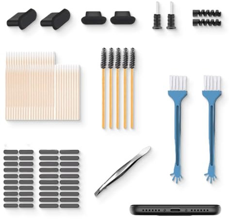 114 Piezas Kits de Polvo para Teléfono, Teléfono Adhesivo de Red para Altavoz/Cable de Protección de Auriculares de 3,5mm/Tapones de Polvo, Herramienta de Limpieza del Altavoz del Teléfono