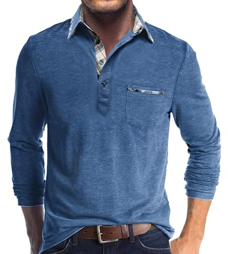 Comilaka Polo Hombre Manga Larga Contraste Camiseta con Bolsillo M-3XL | Poloshirt,Casuales,Otoño,Invierno,Golf,Clásico