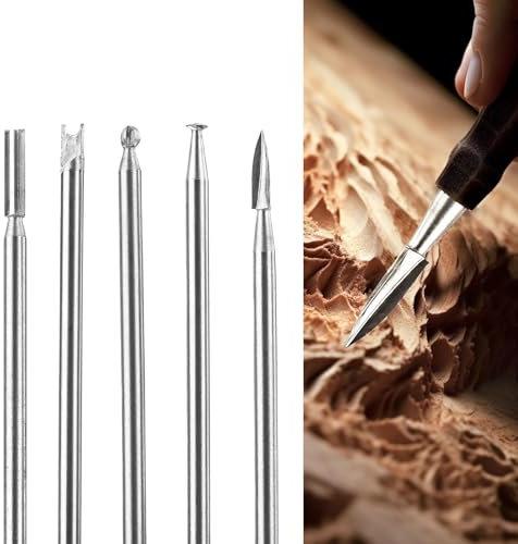Wood Carving Bits Set - Wood Engraving Drill Bits 5PCS Wood Carving Tools with 1/8” Shank Wood Carving Drill Bits Set For Rotary Tool, Woodworking Carving Bits for DIY Woodworking Carving Drilling