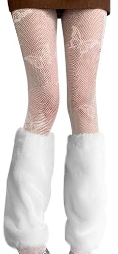 JSTHHTT 30cm Y2K Leg Warmers, Faux Fur Long Leg Warmers for Women, Long Boot Cuffs Cover, Furry Boot Covers With Stockings, for Winter Warm Wear Party Costumes (White)