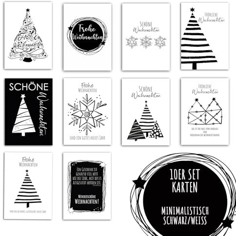 Bambelina Schwarz weiße Weihnachtskarten I Minimalistisch und stilvoll! Set mit 10 Stück Karten I A6 Karten für Ihren Weihnachtsgruß an die Großeltern, liebe Freunde und Geschäftskunden