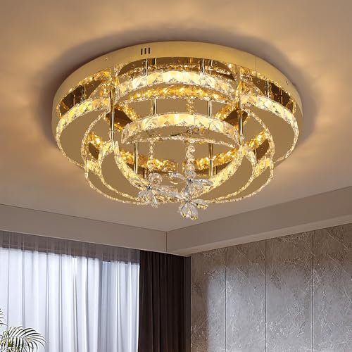 Deckrico Goldlüster 50CM Kristall Deckenleuchte Moderne Flush Mount Hängeleuchte für Esszimmer Wohnzimmer Schlafzimmer, Variable Licht