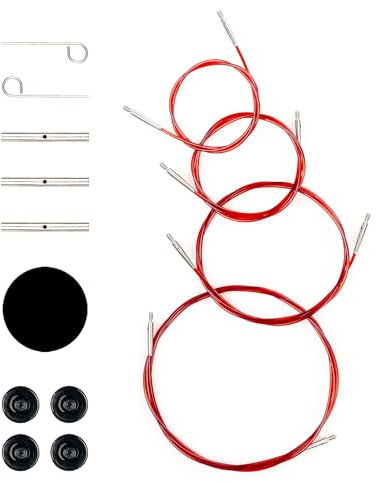 Ruidi 4 Sizes Interchangeable Cable Set for Ruidi Interchangeable Circular Needles (Red Nylon, 38cm, 57cm, 76cm, 94cm)