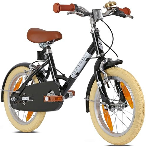 PROMETHEUS BICYCLES Retro Kinderfahrrad 14 Zoll ab 4 Jahren - Kinder Fahrrad Mädchen Jungen Fahrrad Kinder PETITAGE in Schwarz