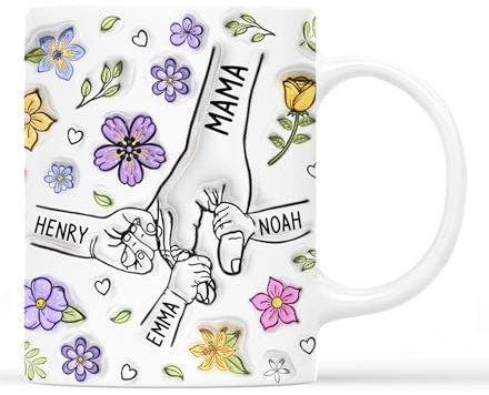 Geschenke Mall Personalisierte Tasse - Mama Und Kinder Schmetterlinge Sonnenblumen - Personalisierte Geschenke Mama, Beste Oma Tasse, Muttertag geschenk (Modell #3)